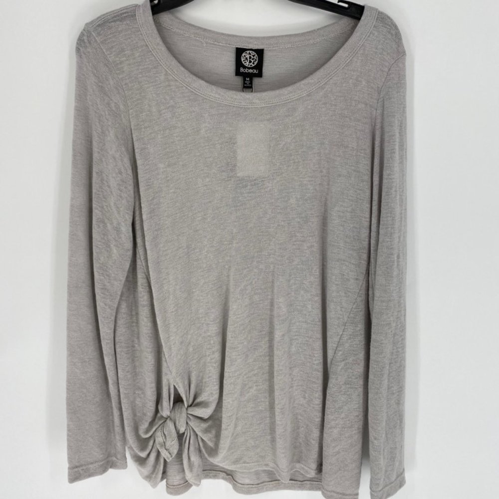 Bobeau Women's Grey Side Tie Long Sleeve